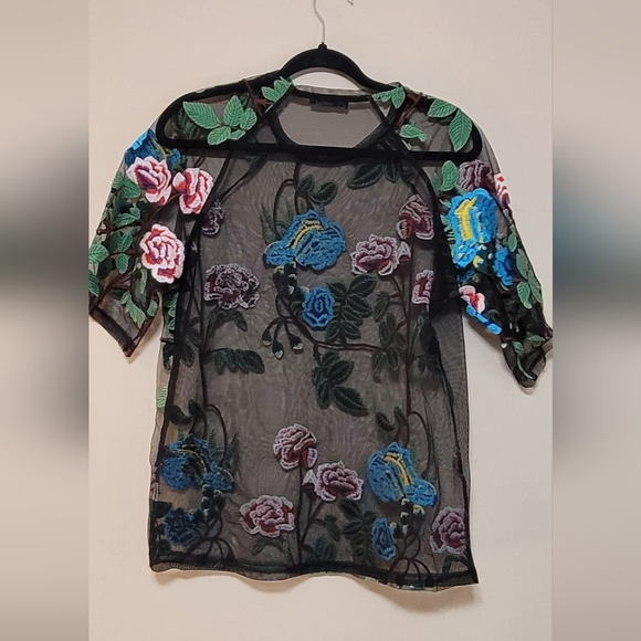 Zara embroidered sheer mesh shirt - Picture 2 of 2